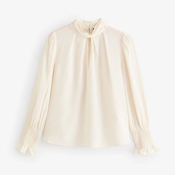 NWOT French Connection Cream Crepe High Neck keyhole Long Sleeve Top size medium - Picture 6 of 13